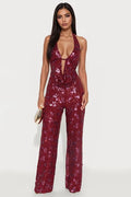 FN. Natalia Sequin Halter Jumpsuit - Burgundy.  XL