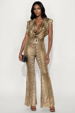 FN   Its Giving Rich Leopard Jumpsuit - Gold/combo.   L