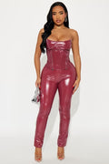 FN. So Sexy Faux Leather Pant Set - Burgundy.  L