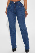 FN.    For Keeps Studded Straight Leg Jeans - Medium Wash.  Size 22 Plus
