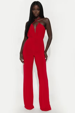 FN.    Bevia Criss Cross Halter Jumpsuit - Red.  XL