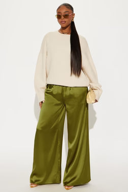 FN.   Shine On Satin Wide Leg Pant 32″ - Chartreuse.  L