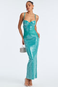 FN   Open Hearts Sequin Maxi Dress - Teal.   1X