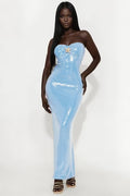 FN.   Simone Sequin Strapless Maxi Dress - Light Blue.  XL