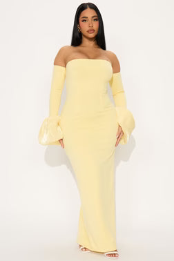 FN  Chic Conflict Off Shoulder Maxi Dress - Butter Yellow.  XL