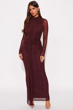 FN. Always Right Glitter Maxi Dress - Burgundy.  2X