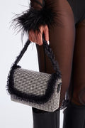 FN. Diamond Drape Rhinestone Shoulder Handbag - Silver/Black