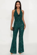 FN.   Astrid Backless Sequin Halter Jumpsuit - Teal.  XL