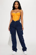 FN.    Out Of My Way Stretch Cargo Jean - Dark Wash.  Size 18 Plus