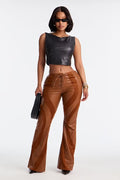 FN.   Cause A Riot Faux Leather Flare Pant 32″ - Brown.  1X
