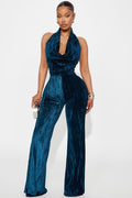 FN.   Leah Velvet Halter Flare Leg Jumpsuit - Teal.  2X