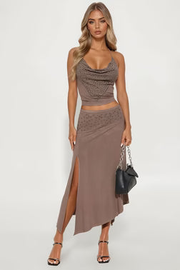 FN.   Gia Studded Halter Skirt Set - Charcoal.  L