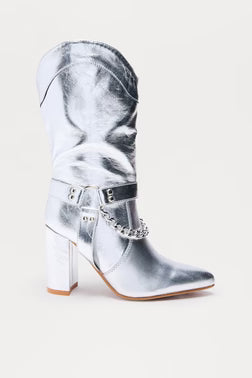 FN. Thor Chain Hardware Boots - Silver.  Size 8
